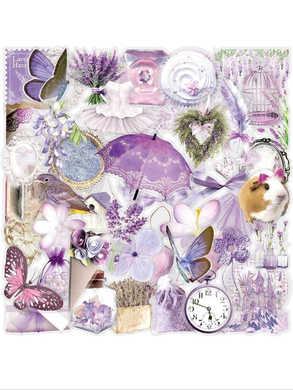 Lavender Collage Decorative Sticker Sheet - Purple Accents